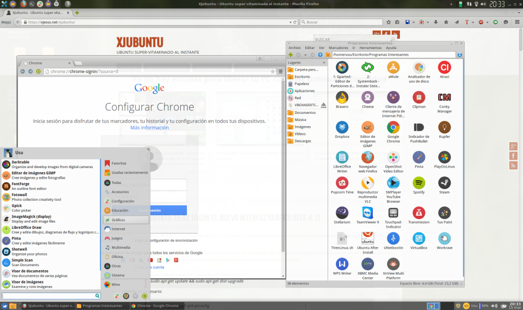 Captura XJubuntu32-15.15 Firefox Chrome y Whisker Menu