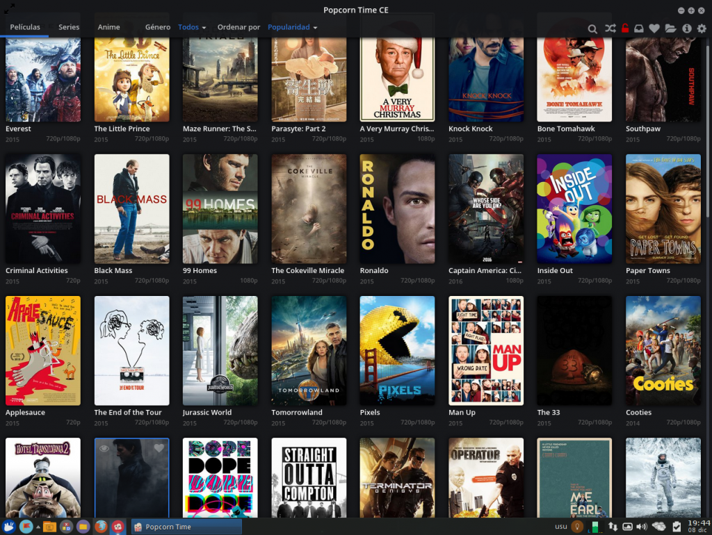 VirtualBox_XJubuntu 64 Pinguy_08_12_2015_19_44_46 - Popcorntime peliculas
